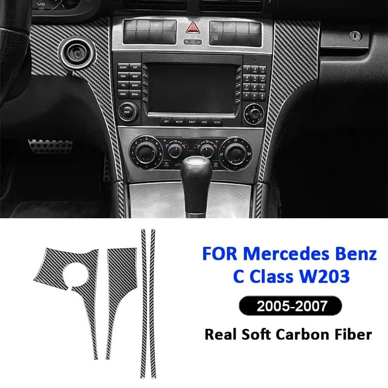 Carbon Fiber Car Center Console Multifunction Panel Frame Trim Strip Decoration Sticker For Mercedes Benz C Class W203 2005-2007