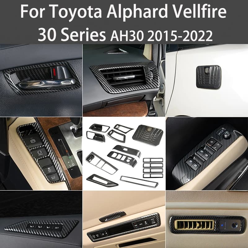 For Toyota Alphard 30 Series AH30 Vellfire 2015-2022 Carbon Fiber Grain Window Lift Switch Control Cover Interior Accessories