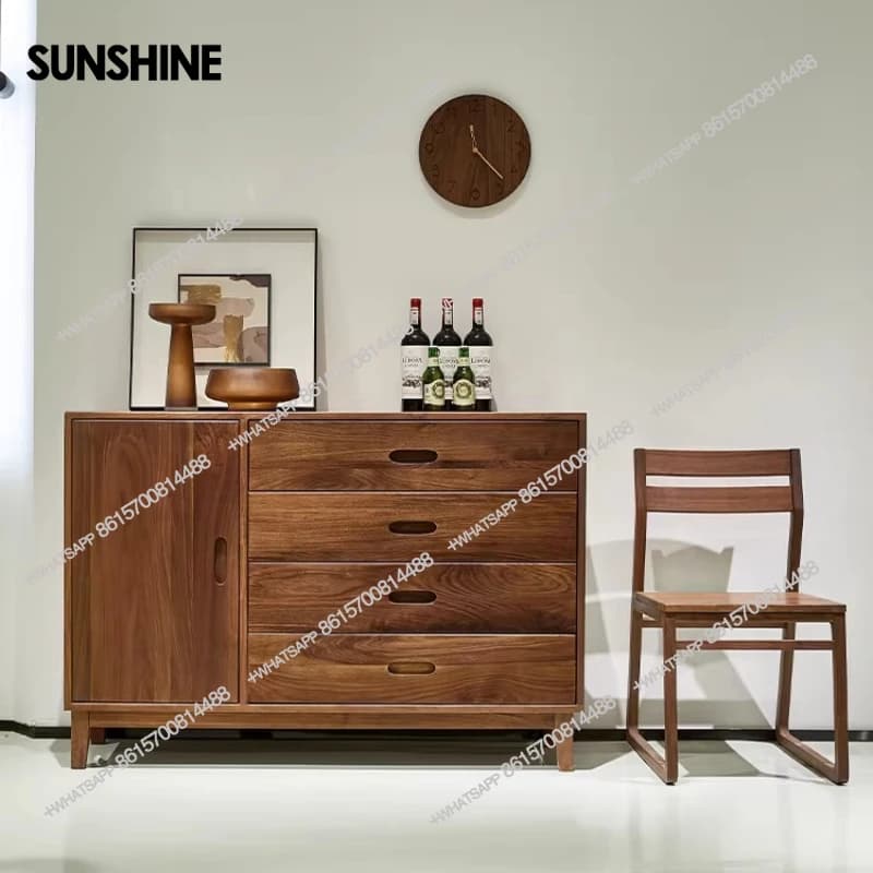 Multifunctional household solid wood dining side cabinet black walnut modern simple cabinet