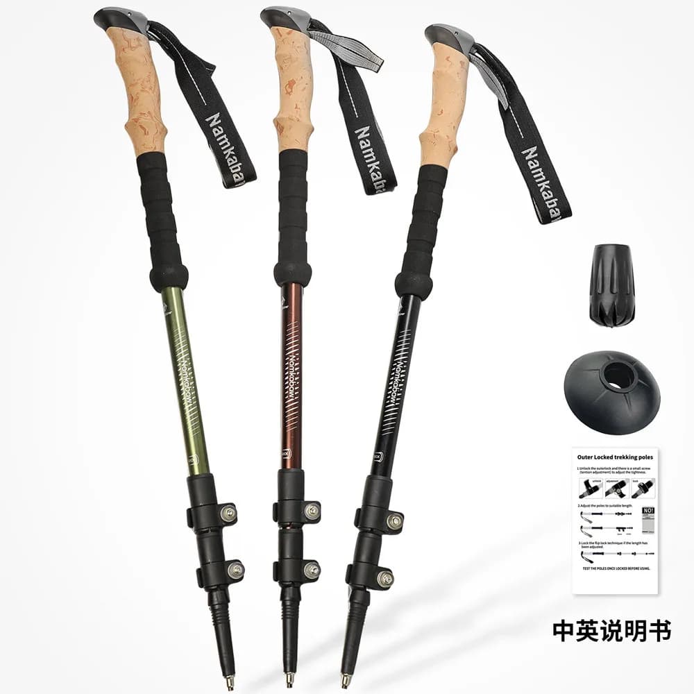 2025 Hot Sale Aluminum Alloy Three-section Retractable Outer Lock Hiking Stick Straight Handle Climbing Crutches Walking Stick