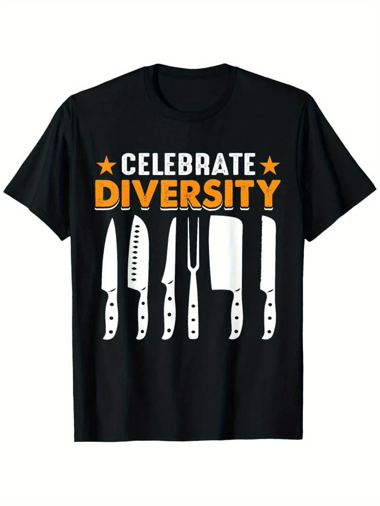 Celebrate diversity-chef t-shirt, fashionable cotton printed O-neck t-shirt, washable, soft and breathable, chef t-shirt.