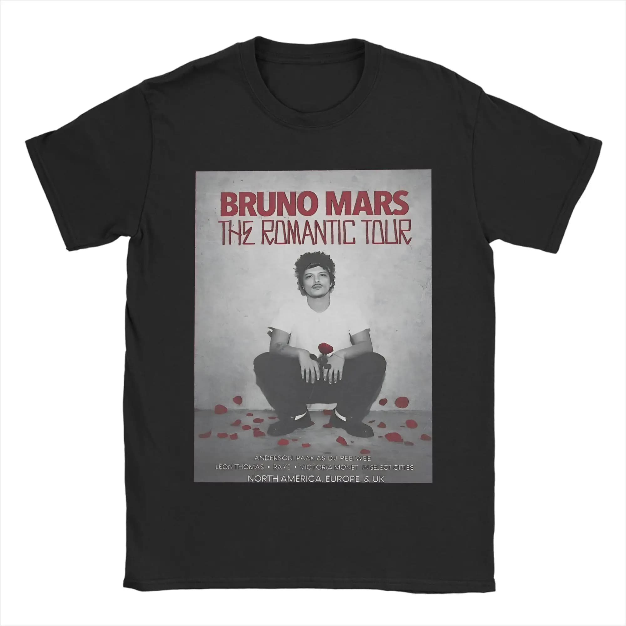 Bruno Mars The Romantic Tour 2026 Poster T Shirt Men Cotton Awesome T-Shirt Crew Neck  Tee Shirt Short Sleeve Clothing 4XL 5XL