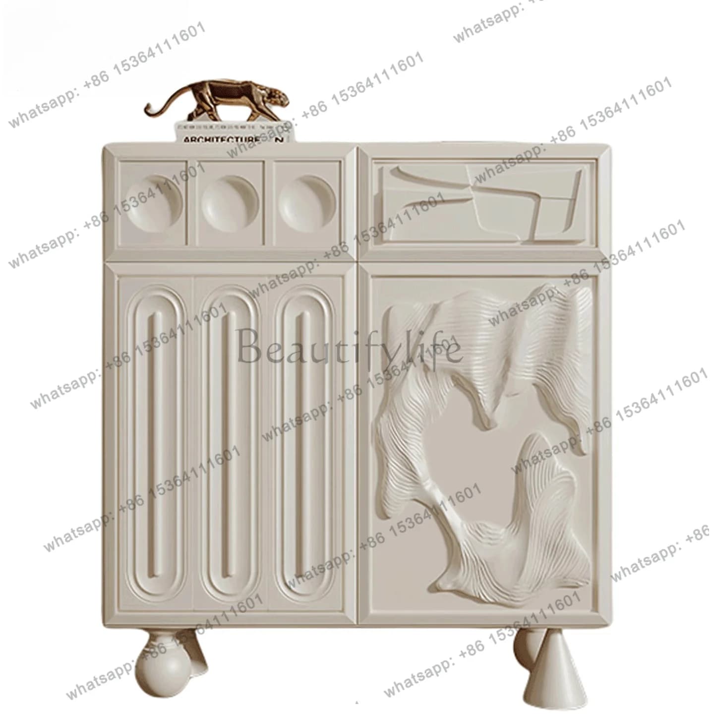 French cream style storage cabinet integrated against the wall modern light luxury solid wood storage side cabinet