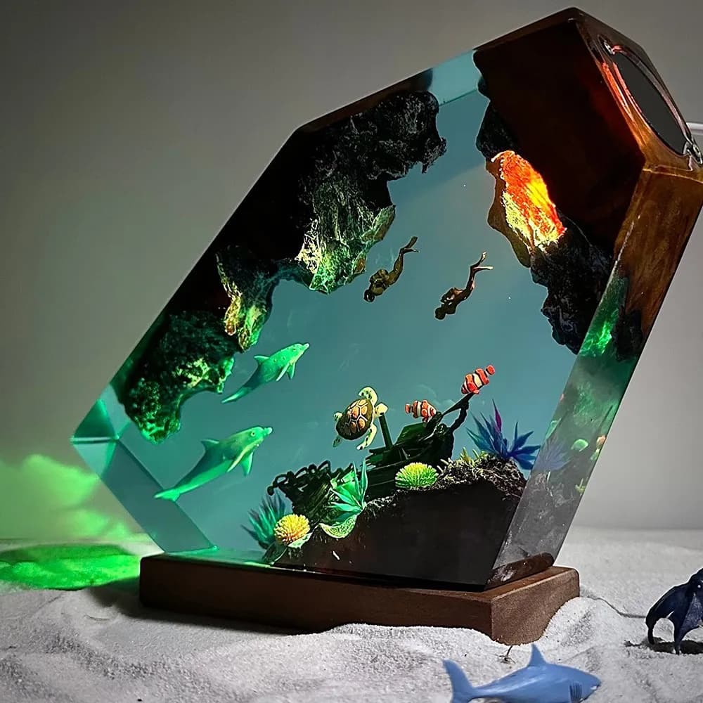 NEW Healing Ocean Micro-landscape Resin Wood Luminous Handicraft Lamp Display Home Decoration Christmas Creative Gift