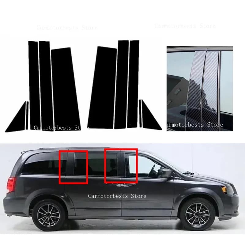 10XGlossy Black Silver Carbon Pillar Posts Fit For Dodge Grand Caravan 2008-2020 Door Window Decor Trim Cover BC Column Sticker