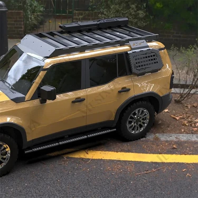 Roof Rack Cargo Basket with Rear Ladder & Side Window Armor Protector, Manganese Steel for Toyota Land Cruiser LC250 2024+