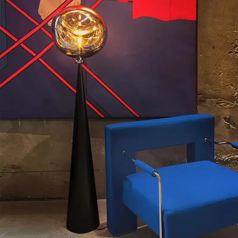 Light luxury lava floor lamp next to the sofa in the large living room