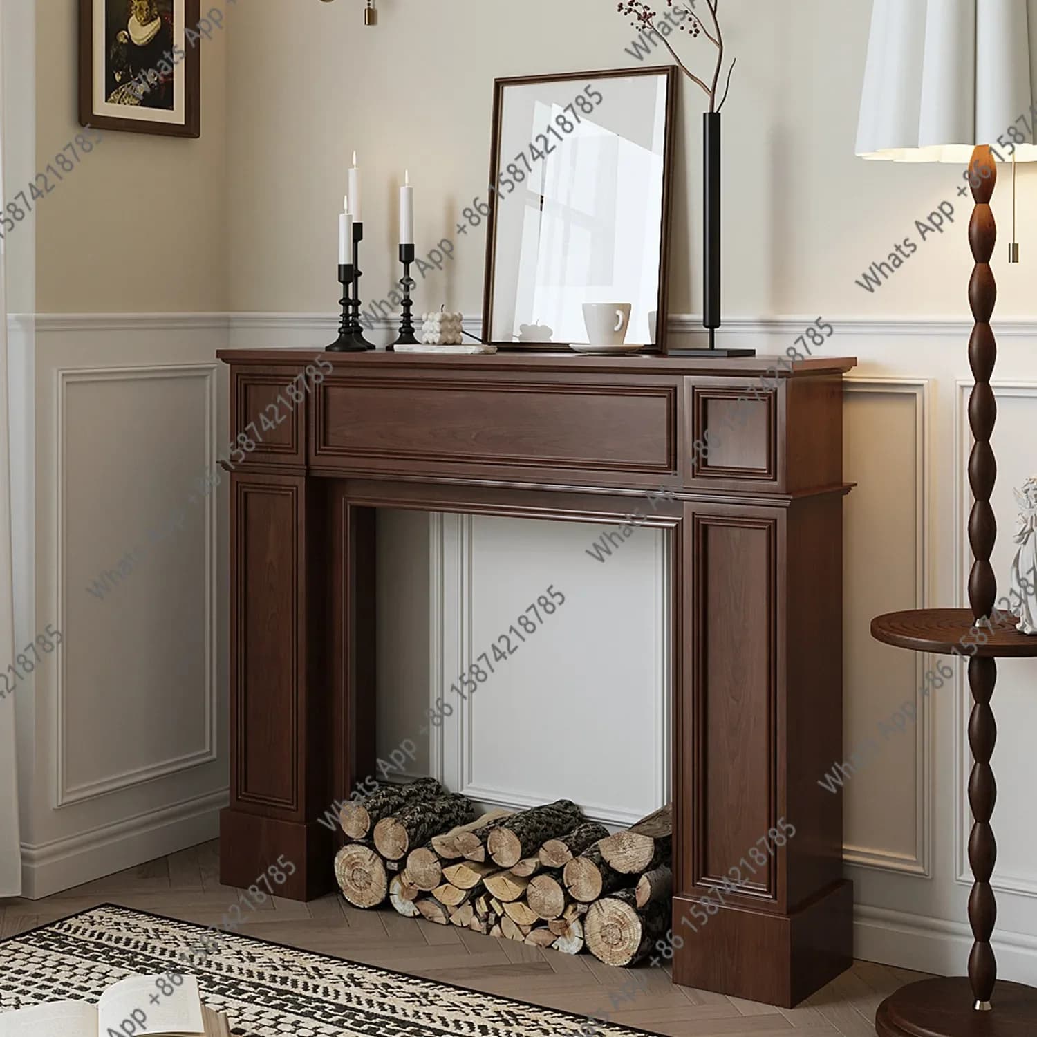 ZL French retro fireplace decoration narrow side cabinet designer home living room porch cabinet rack