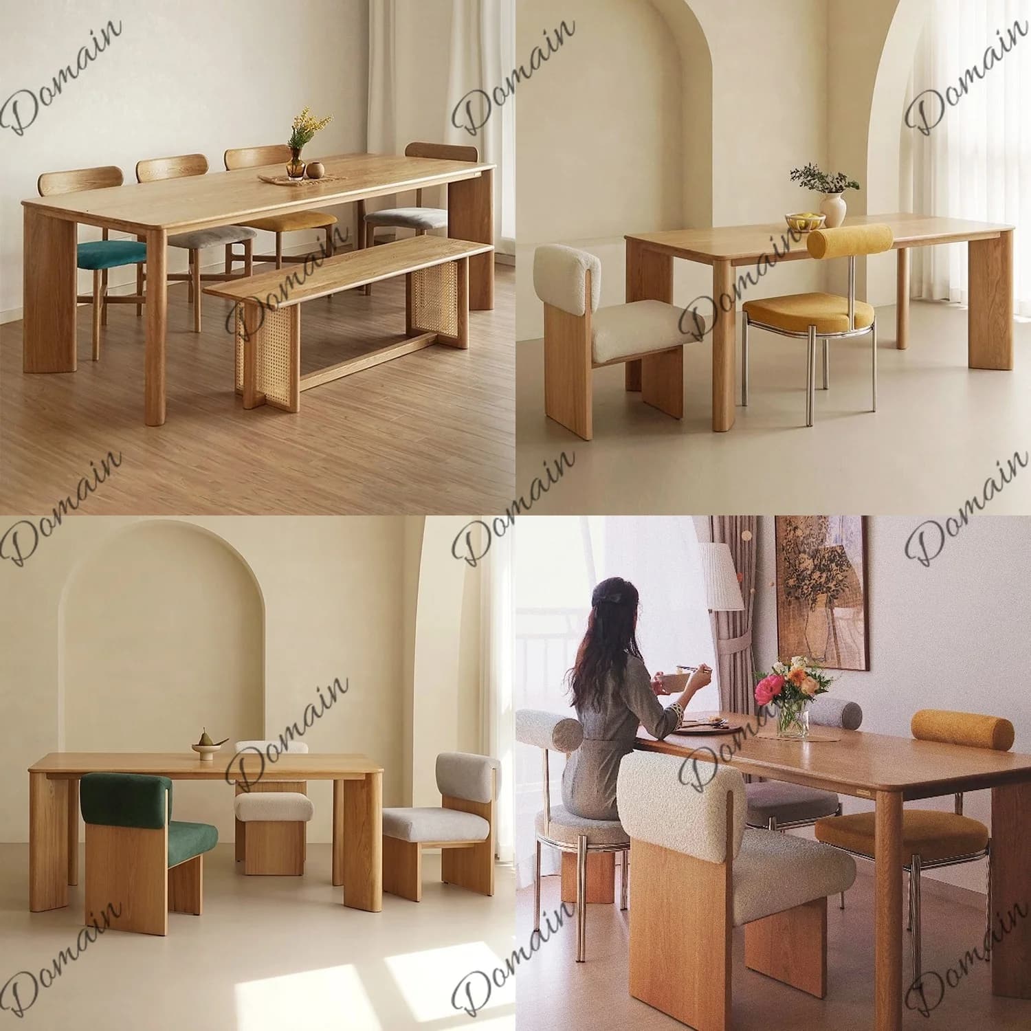 Solid Wood Dining Table Set Simple Ash Wood Rectangle Dining Table and Chair Combination Small Home