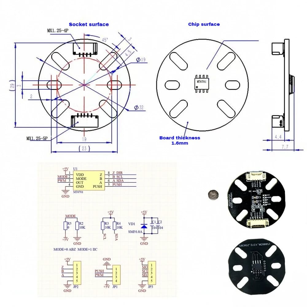 1PCS 3.3-5V MT6701 Magnetic Encoder Module High-Precision 14-bit Brushless Motor Angle Measurement Sensor