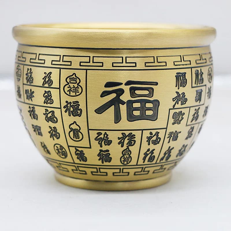 Jubao Desk Feng Shui for Attracting Wealth and Prosperity, Copper Basin Ornament No. 3, Hundred Blessing