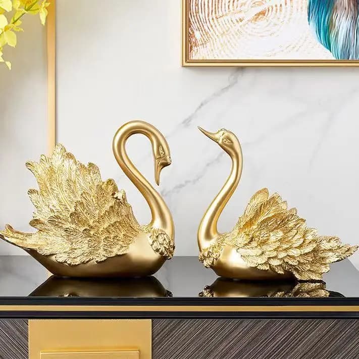 PYH Modern Couple Black Swan Crafts Living Room Storage Ornament Premium Wine Cabinet Decoration Wedding