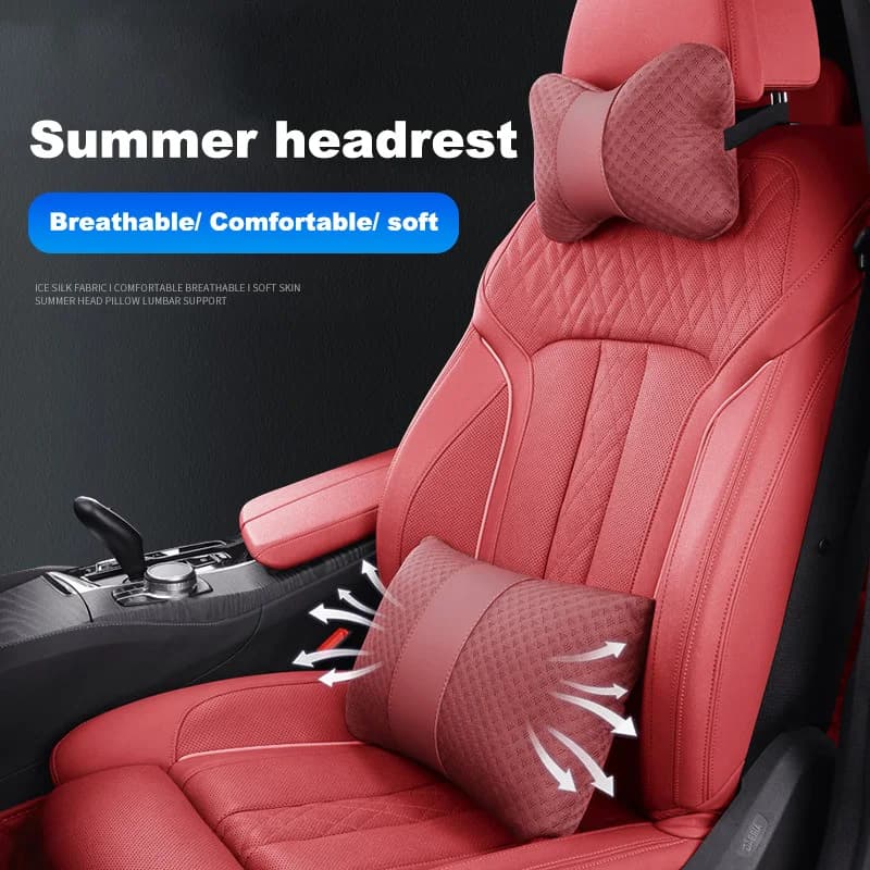 Summer Car Headrest Lumbar Support Set Breathable Soft Comfort Universal Auto Neck Pillow Back Cushion auto Interior Accessories