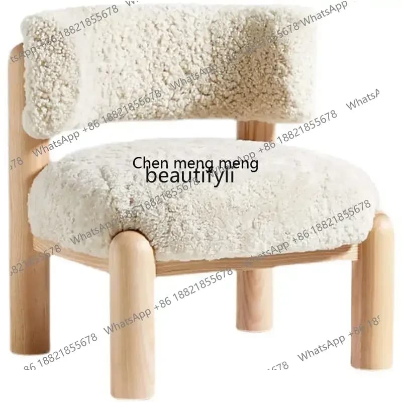 182Q Nordic solid wood sofa chair modern simple chair log color imitation lamb plush leisure chair