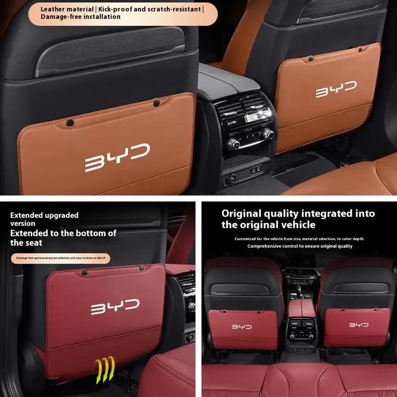 2Pcs Car Seat Back Anti‑Kick Mat With Storage Pocket For BYD Atto 3 Seal Dolphin Han Tang Song Yuan Rear Seat Protector Interior
