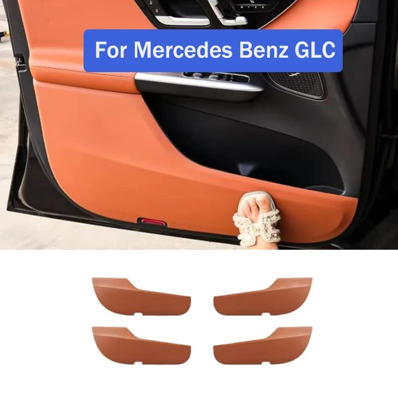 For Mercedes Benz GLC X254 2023-2024 Leather Brown Car Door Anti-Kick Pritective Anti-Dirty Pad Trim Sticker Car Accessories