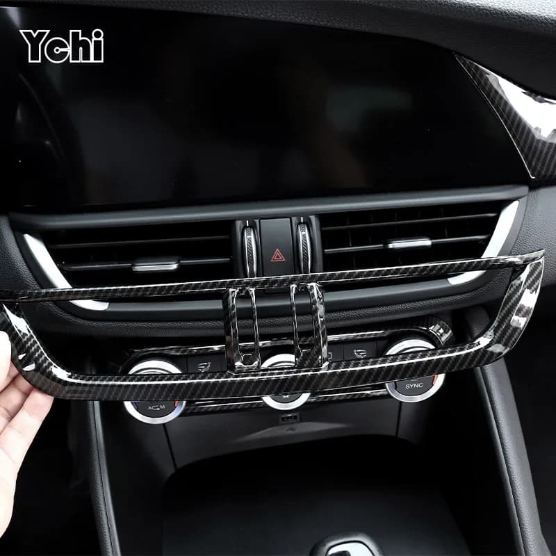 For Alfa Romeo Giulia Stelvio 2017 2018 2019 2020 ABS Carbon Fiber Car Interior Center Console Air Conditioning Vent Frame Trim
