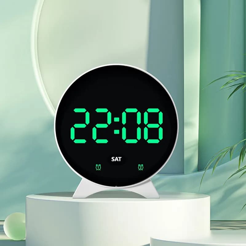 Simple Round LED Alarm Clock Creative Multifunctional Electronic Watch Temperature Date Day The Week Night Light Wake-up Clock