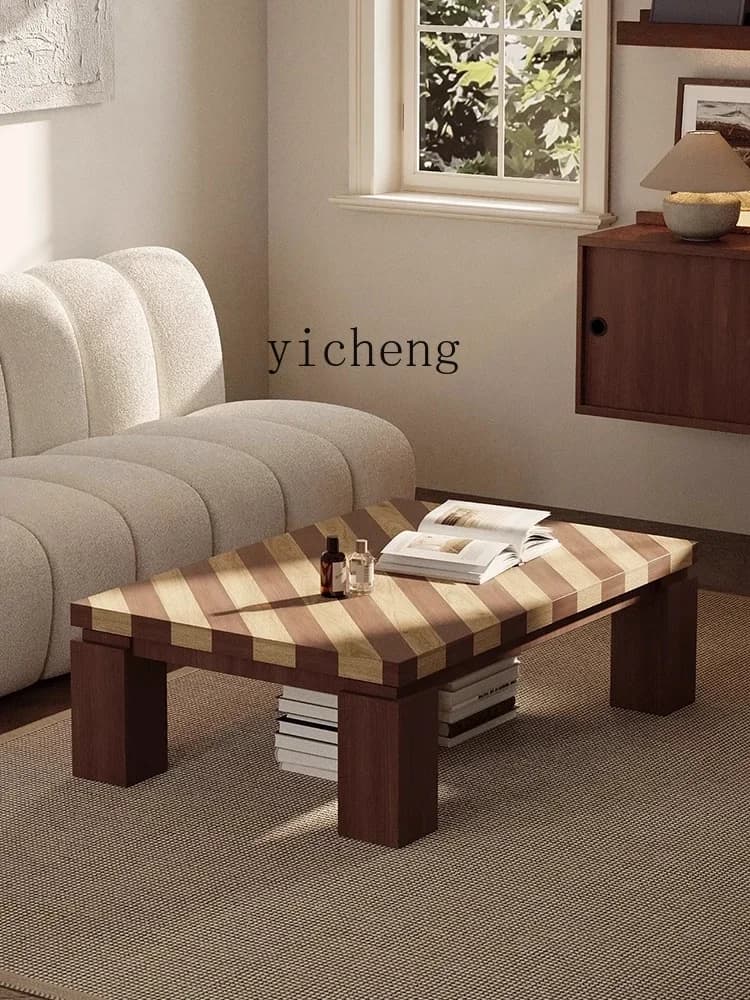 DSA Medieval wabi sandy wind solid wood coffee table art striped household small apartment black walnut long strip short table
