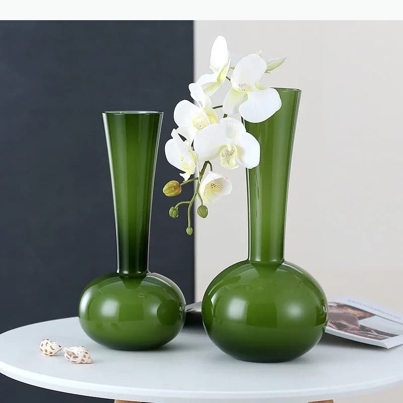 Green Glass Vase Long-neck Floral Arrangement Accessories Flower Vase Terrarium Room Decoration Accessories