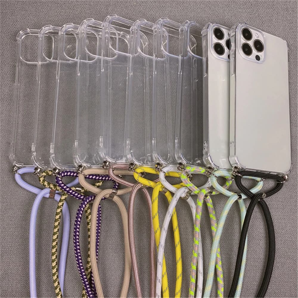 For iPhone 16 Pro Max Crossbody Necklace Cord Lanyards Transparent Case For iPhone 11 12 13 14 15 Pro X XS XR 7 8Plus Soft Cover