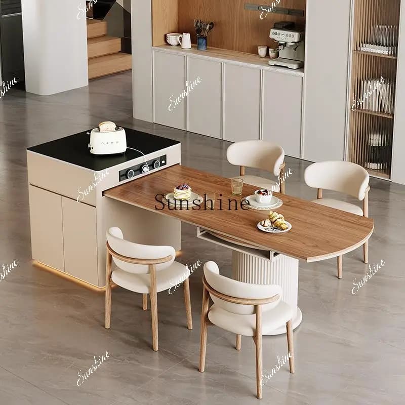 Italian household multi-functional folding telescopic square and round dual-purpose solid wood dining table  FT