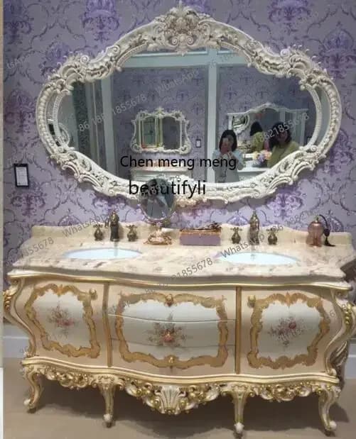 Y183ff French luxury jade European bathroom cabinet sink oak hand-painted washbasin sink