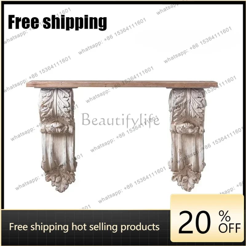 jj4 Best Seller Yj9 European Retro Entrance Entrance Table Solid Wood Roman Column Long Strip Against The Wall Table Simple Entr