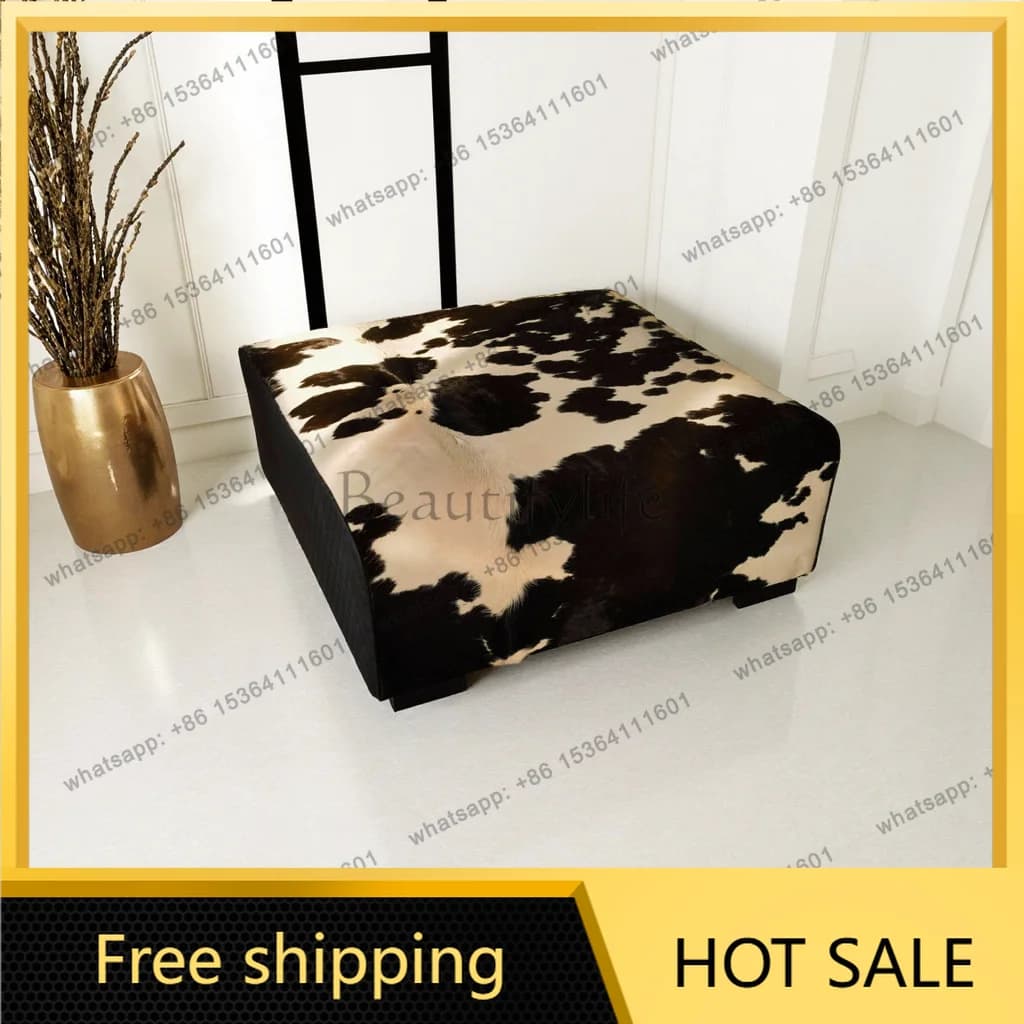 Factory direct sales simple cow pattern sofa stool black and white square foot pedal wooden high sense