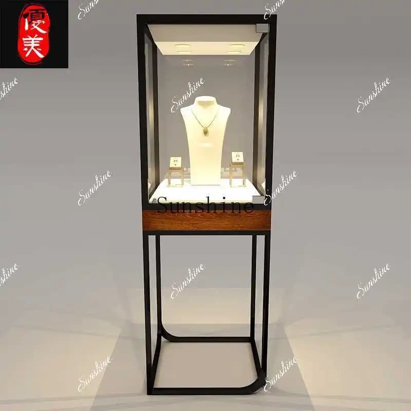 Wrought iron jewelry display transparent glass display antique luxury cabinet FT