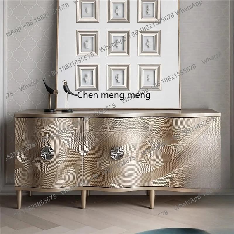 Solid Wood Carved Vintage TV Console Cabinet Neoclassical European Retro Sideboard Living Room Side Cabinet
