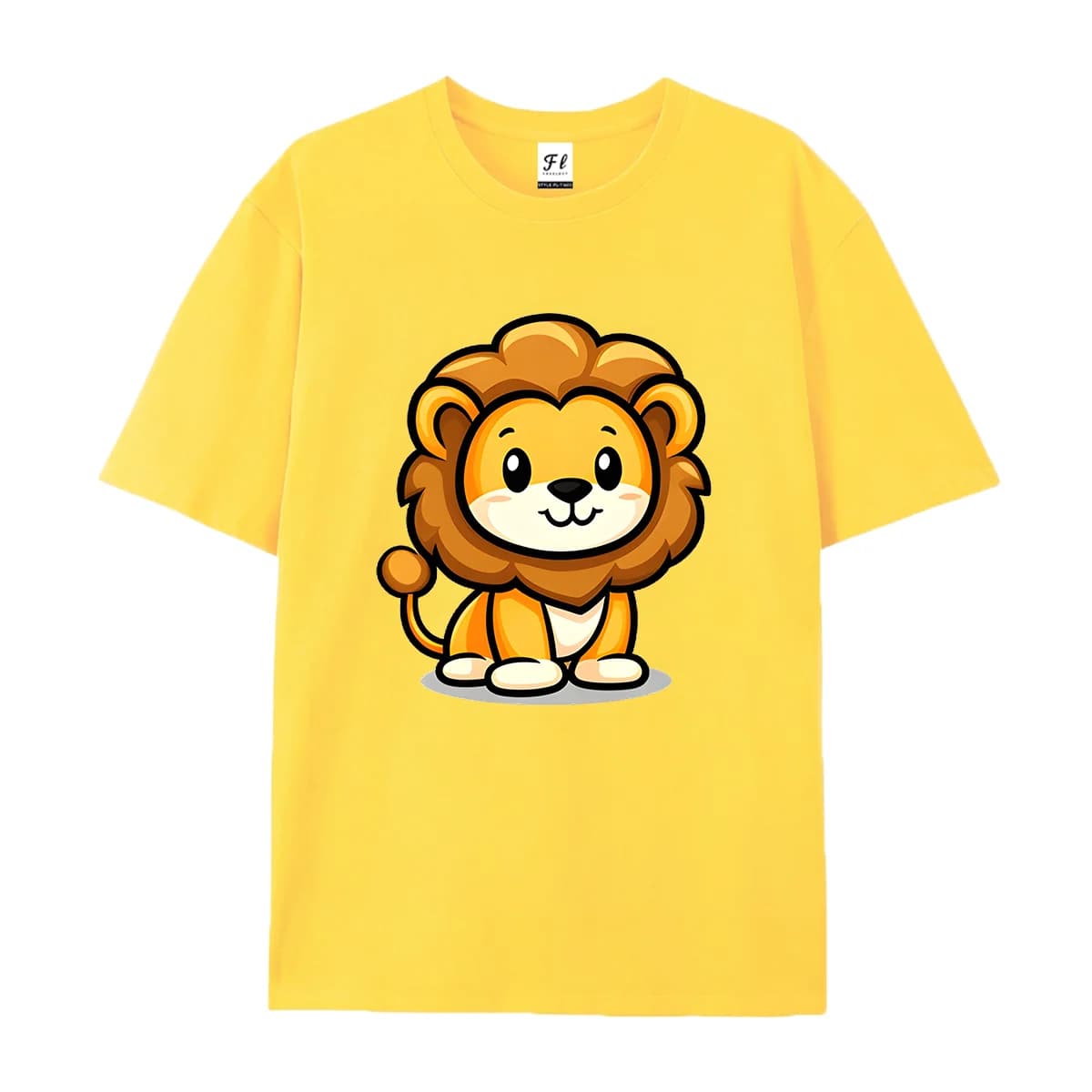 Unisex Short Sleeve T Shirt Cute Cartoon Sitting Little Lion Print Casual Cotton Tees For Men Women Lovely Animal Theme Daily