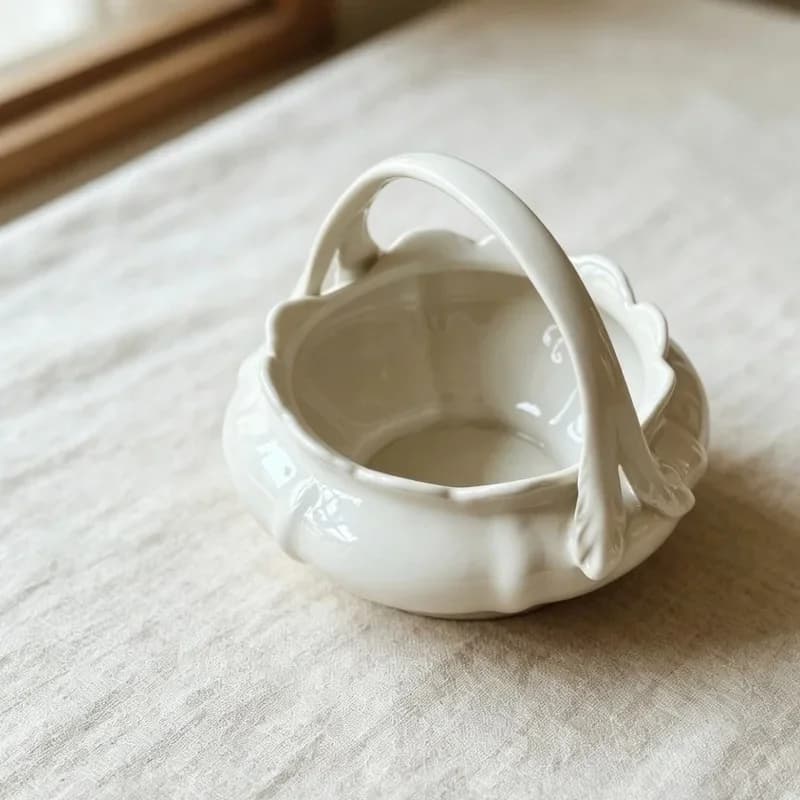 Nordic Ceramic Basket Vase Ornaments Living Room Entrance Flower Arrangement Container Fruit Jewelry Storage Crafts Decoration