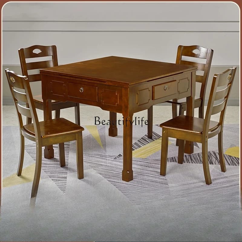 4*New Chinese mahjong machine automatic household ultra-quiet solid wood dining table dual-purpose