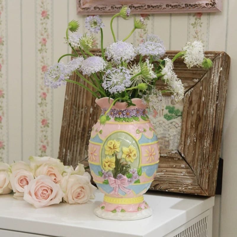Vintage Vase Cute Flower Relief Rose Ceramic Vases Gift Home Decoration Room Decor Декор Для Дома تحف كبيره للمنزل Jarrones