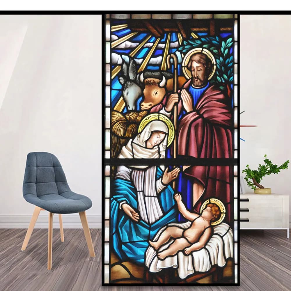 Static Electricity Frosted Privacy Window Film Anti UV Blocking Heat Control Cathedral Painting Glass Window Decoration