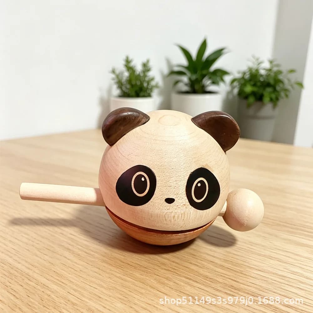 Solid Wood Panda Shape Wooden Fish Figurine Cute Stress Relief Zen Style Desktop Ornament Craft Souvenir Gift
