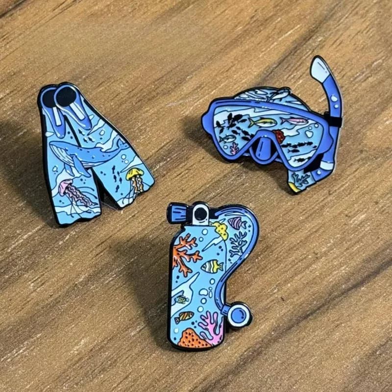 Cartoon Scuba Diving Pin Badge for Sports Fans Backpack Clothes Shoes Scarf Tshirt Jeans Decoration DIY Gift