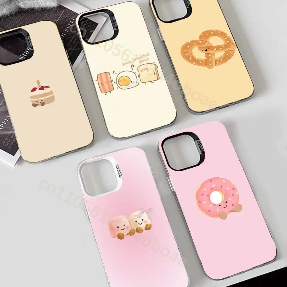 Cute Food Phone Case For iPhone 17,16,15,14,13,12,11,Pro,Max,Plus Soft Black Cover