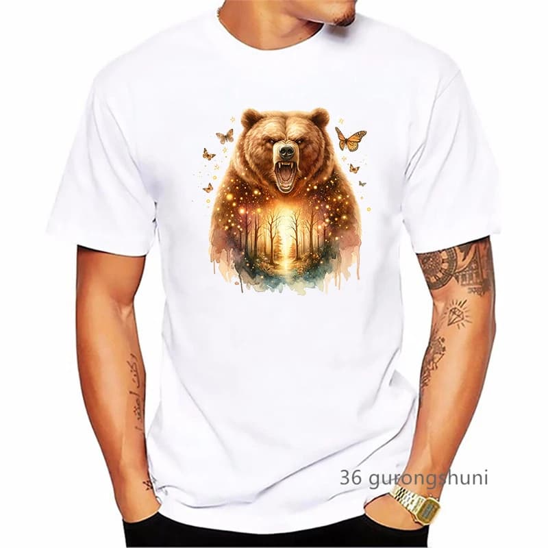 Golden Deer Bear Wolf Animal Printed T Shirt Men Christmas Gift Funny Tshirt Homme Animals Enchanted Fores Summer Tops T-Shirt