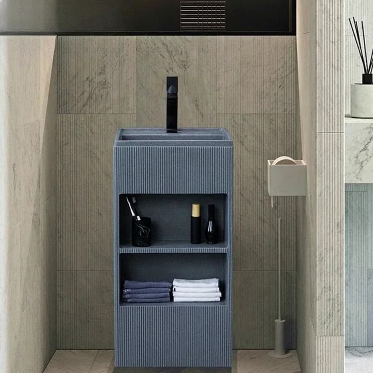 Hot Sales Freestanding Solid Surface Basins Composite Stone Washbasin Artificial Stone Bathroom Sinks With Shelf