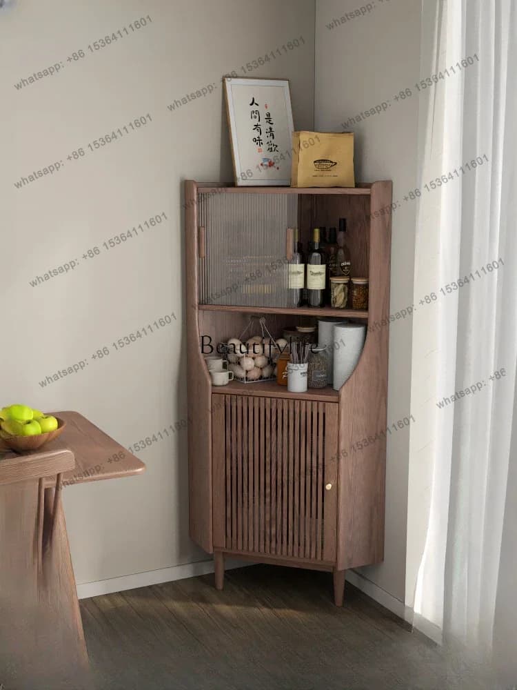 12Solid wood corner cabinet Living room triangular floor rack Corner storage cabinet