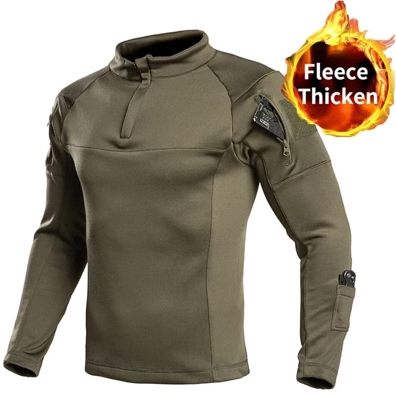 Outdoor Warm Long Sleeve Tactical Shirts Combat Shirt 1/4 Zipper Ripstop Cotton Wear-resisting Camo Airsoft T Shirts