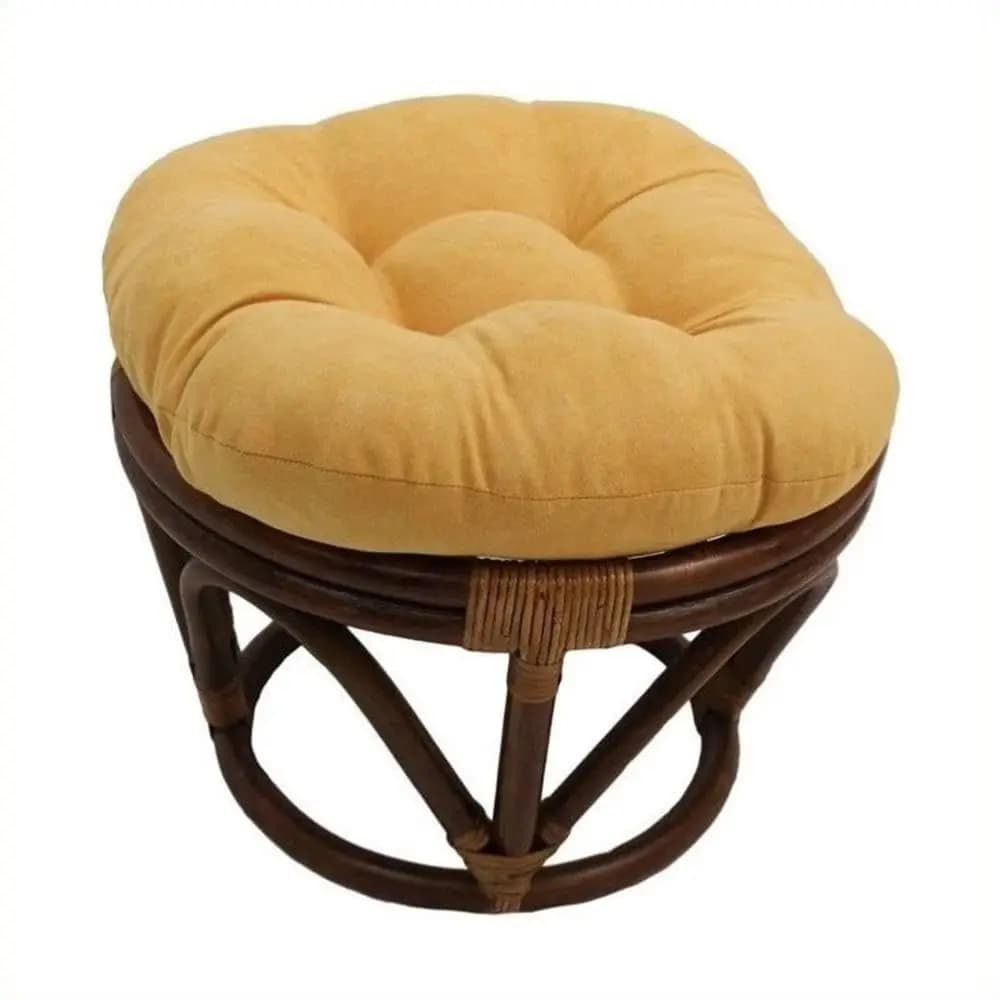 Rattan Footstool Frame, 12" H x 18" W x 18" D, Dual Stain Finish, Solid Rattan Base, Indoor Use, Versatile Option for Chair