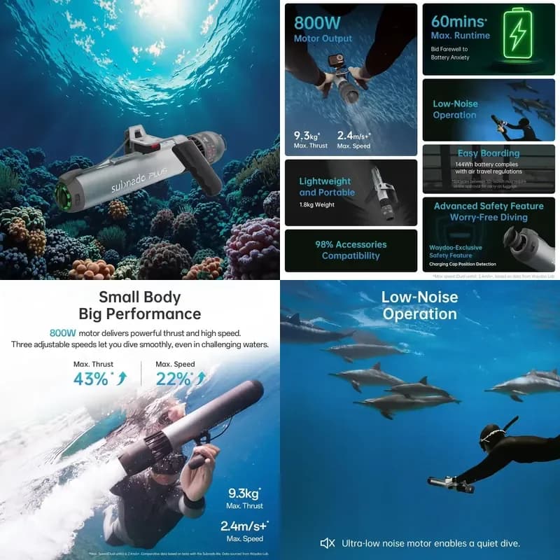 Waydoo Subnado Plus 800W 2.4m/s+ Max Speed Underwater Scooter Small Body Big Power Thumb Control Original Hot New Birthday