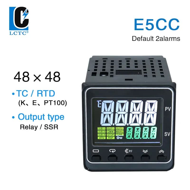 LCTC PID Temperature Controller Thermostat 220V TC/RTD Multi K/E/PT100 Input SSR Relay Output 2 Alarms 48*48 Panel E5CC
