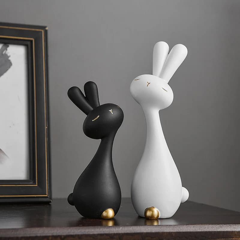 Modern minimalist art black and white rabbit desktop small ornament resin handicraft living room office TV cabinet decoration