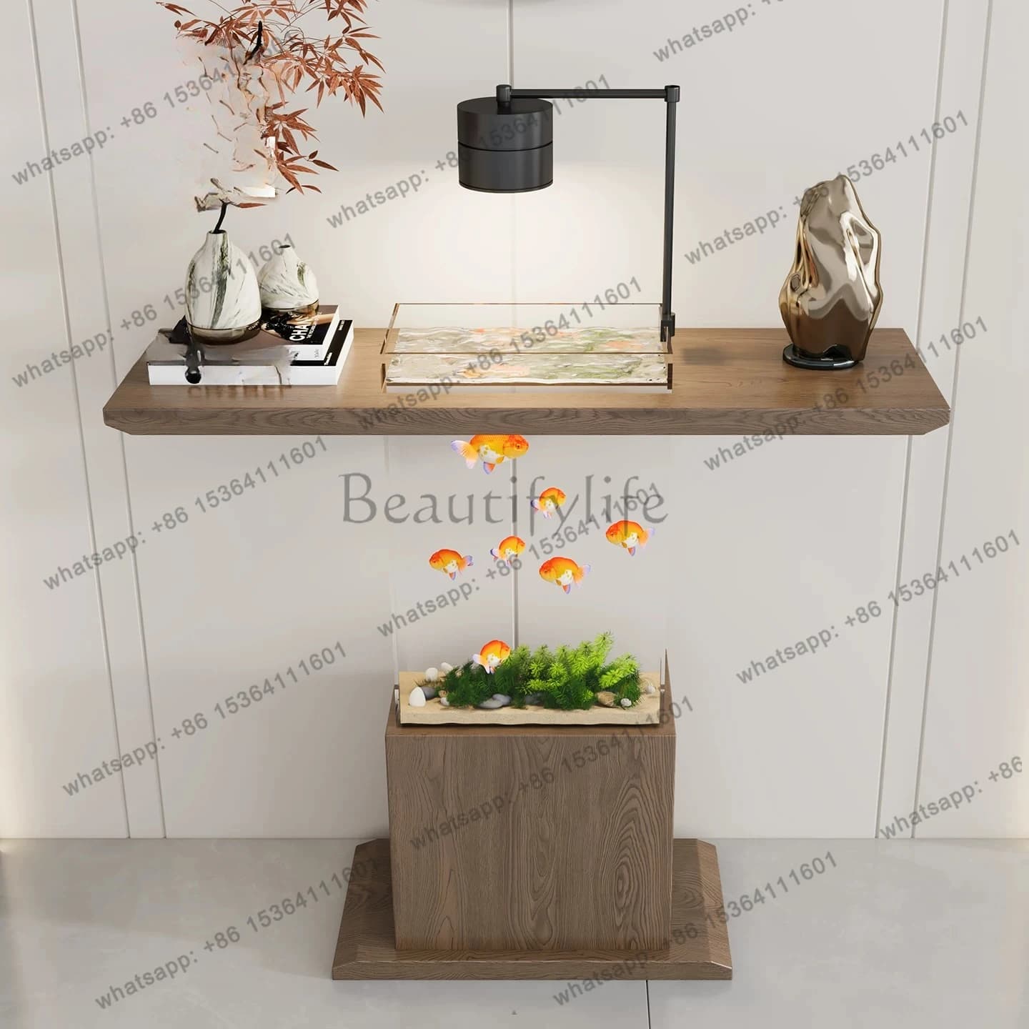 Entrance cabinet creative transparent solid wood entrance table high-end fish tank landscaping ornament