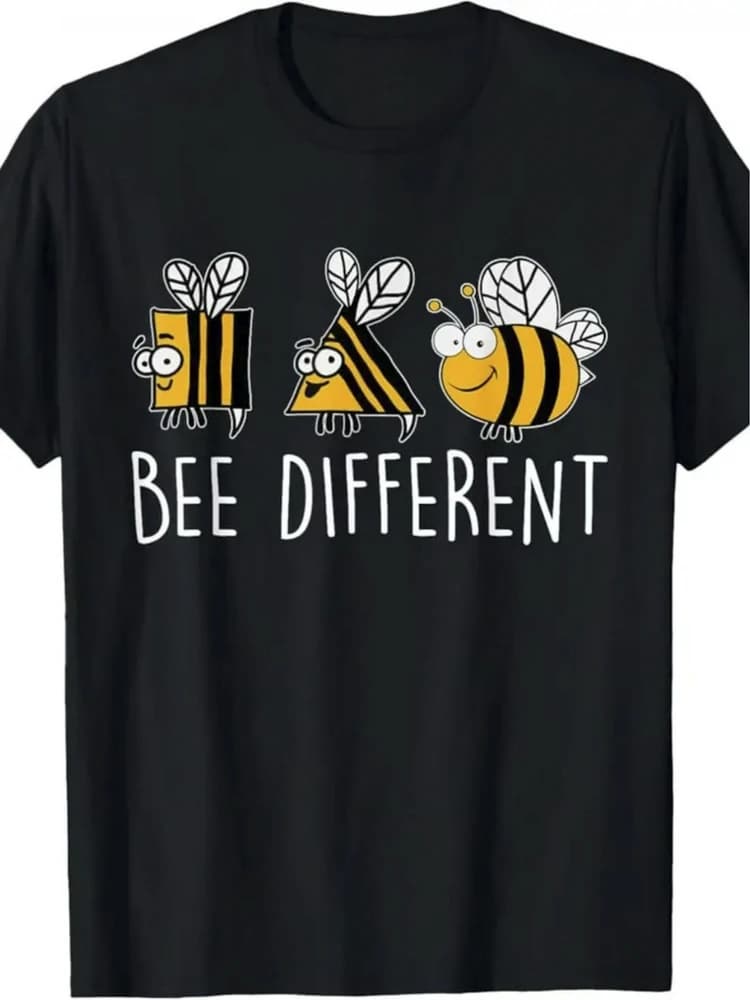 Bee Different Retro Style  with Colorful Bee Illustration design-100% cotton O-neck short sleeve casual printed men's T-shirt.