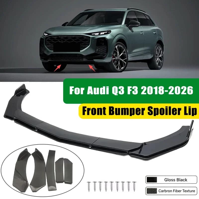 For Audi Q3 F3 2018-2026 5Pcs ABS Car Front Bumper Lip Spoiler Splitter Body Kit Canard Tuning Accessories